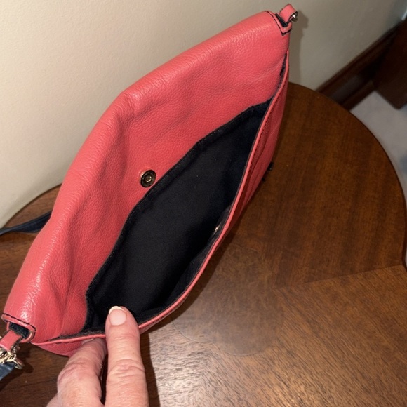 Halogen  Crossbody bag  envelope style pebbled leather  dark, coral, black trim - Picture 8 of 17